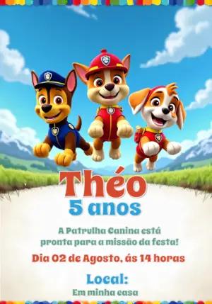 Convite de Aniversário Patrulha Canina para Editar Online