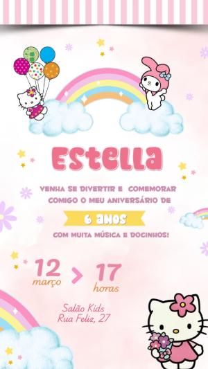 Convite Aniversário Hello Kitty e Amigos para Editar Online