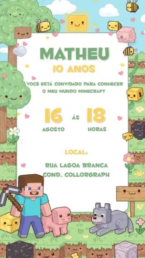 Convite de Aniversário Minecraft Fofo para Editar Online