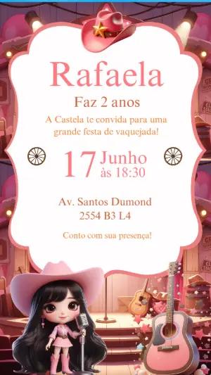 Convite de Aniversário Boiadeira Rosa para Editar Online
