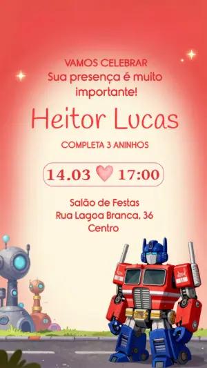 Convite de Aniversário Infantil Robôs Vermelho para Editar