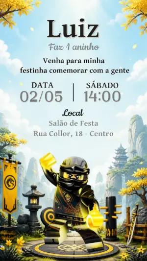 Convite Digital Aniversário Tema Ninja Lego Editável