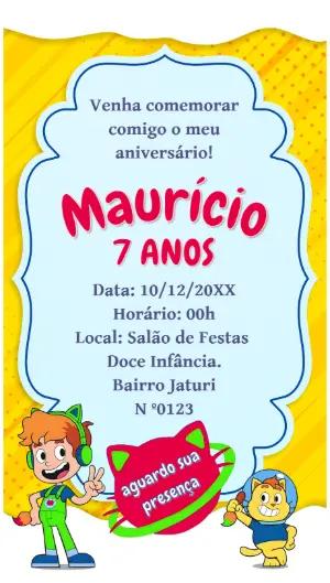 Convite Aniversário Gato Galáctico para Editar Online