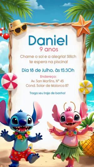 Convite de Aniversário Stitch Pool Party para Editar Online