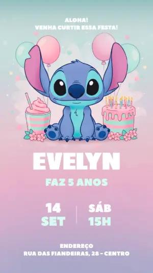 Convite Aniversário Stitch Rosa para Editar Online