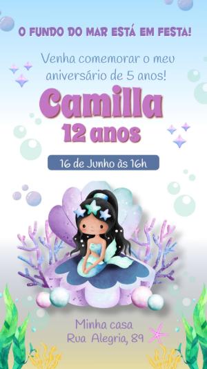 Convite de Aniversário Sereia Fundo do Mar para Editar Online