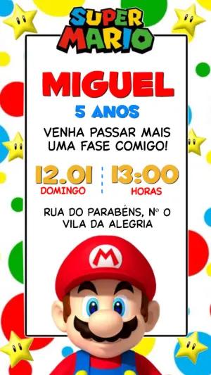 Convite de Aniversário Super Mario Colorido para Editar