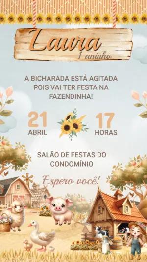 Convite de Aniversário Fazendinha Aquarela para Editar