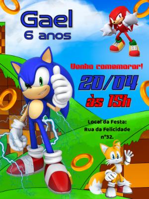 Convite de Aniversário Sonic com Personagens para Editar Online