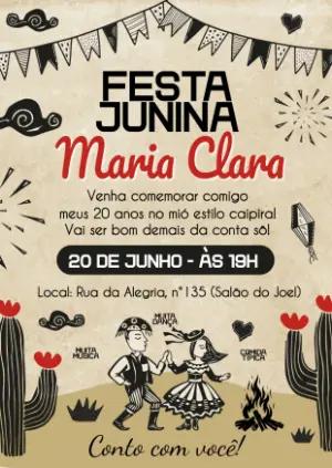 Convite de Aniversário Festa Junina Rústico para Editar Online