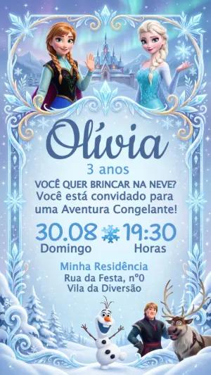 Convite Digital Infantil Tema Frozen para Editar