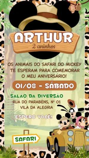 Convite Aniversário Mickey Safari Editável