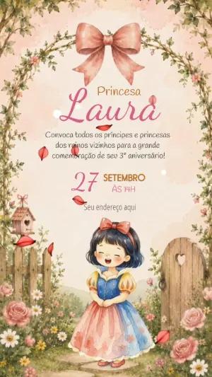 Convite Animado Branca de Neve Editável para Aniversário