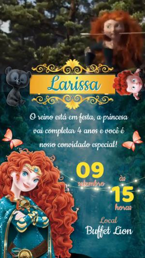 Convite Animado Aniversário Valente Princesa Merida para Editar