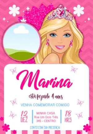 Convite de Aniversário Barbie Princesa Rosa Editável