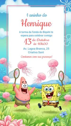 Convite Aniversário Bob Esponja e Patrick para Editar Online