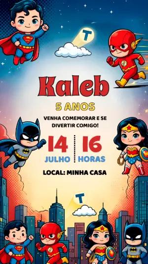 Convite de Aniversário Super Heróis Chibi Editável