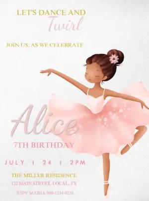 Pink Ballerina Birthday Invitation | Editable Digital Template