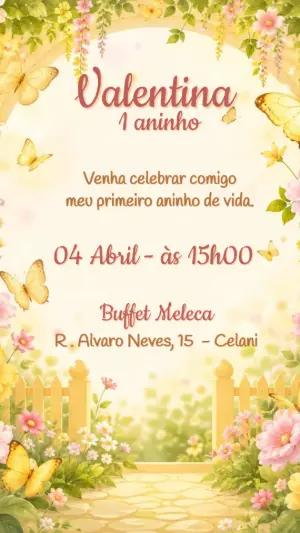 Convite Aniversário Jardim das Borboletas Encantado Editável