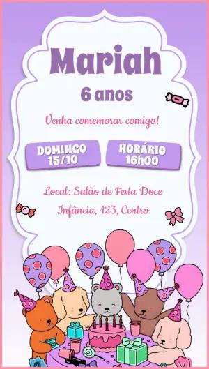 Convite de Aniversário Ursinhos Fofos para Editar Online
