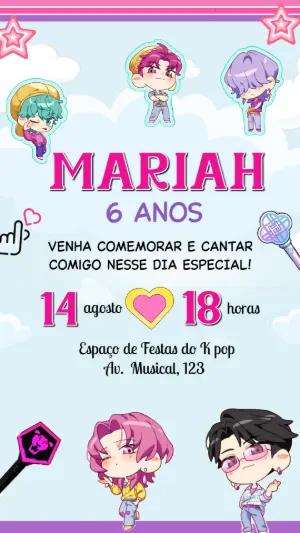 Convite de Aniversário K-Pop com Personagens para Editar Online
