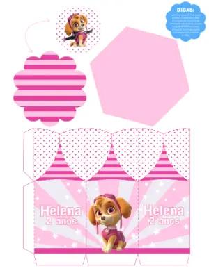 Centro de Mesa Patrulha Canina Skye Rosa Editável para Festa