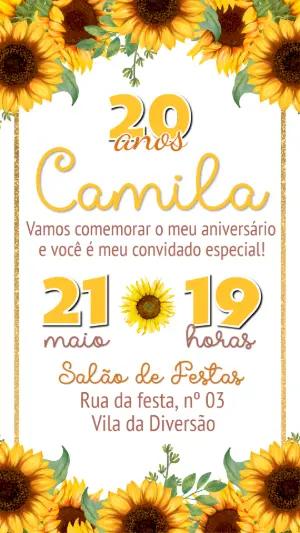 Convite de Aniversário Digital Tema Girassol para Editar