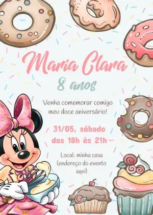 Convite Aniversário Minnie Confeiteira para Editar Online