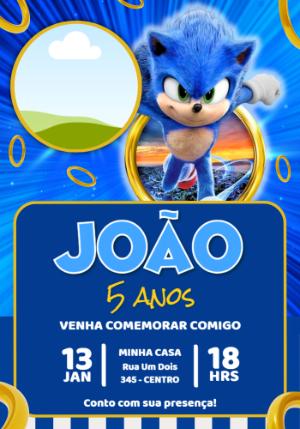Convite de Aniversário Sonic Editável para Enviar