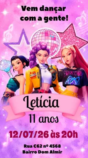 Convite de Aniversário Guerreiras do K-Pop para Editar
