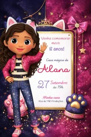 Convite de Aniversário Casa Mágica da Gabby Editável