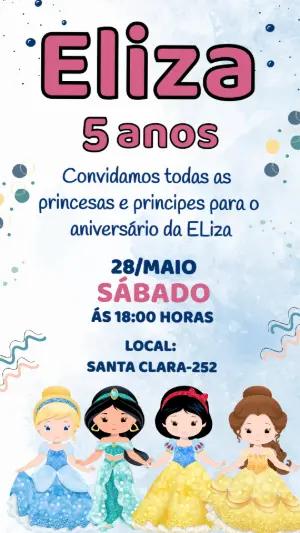 Convite de Aniversário Princesas da Disney Modelo Editável