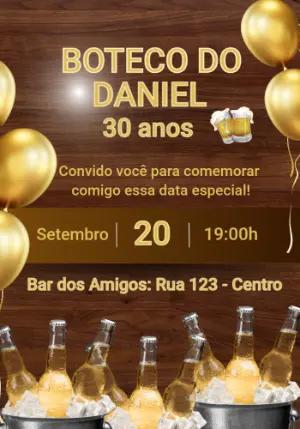 Convite de Aniversário Boteco com Cerveja para Editar Online
