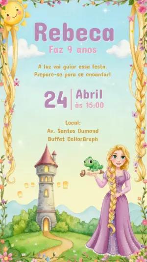 Convite Digital Aniversário Rapunzel Enrolados para Editar