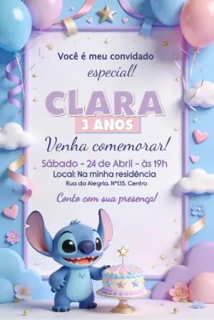 Convite de Aniversário do Stitch para Editar Online