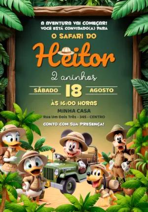 Convite Digital Infantil Safari do Mickey para Editar Online