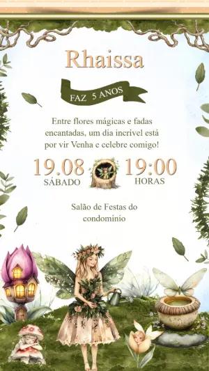 Convite Aniversário Jardim das Fadas Encantado para Editar Online