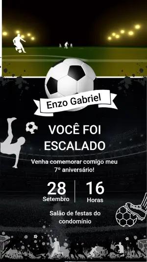 Convite Animado Aniversário Futebol para Editar Online