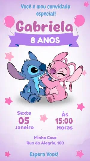 Convite de Aniversário Stitch e Angel para Editar Online