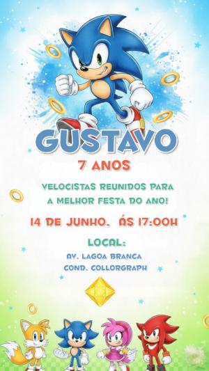 Convite de Aniversário Sonic para Editar | Modelo Digital Infantil