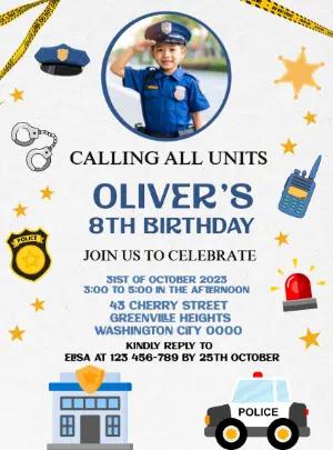 Editable Police Theme Birthday Invitation for Kids