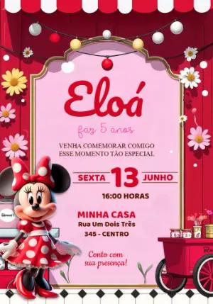 Convite Editável Aniversário Minnie Vermelha Confeitaria