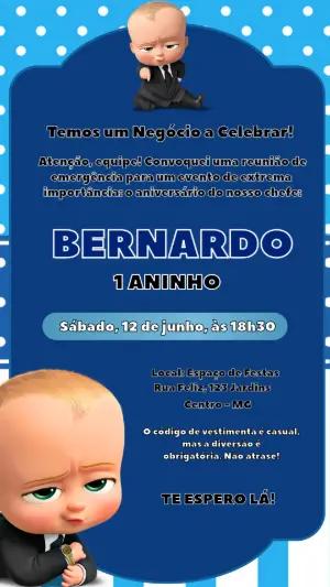 Convite de Aniversário Poderoso Chefinho Azul para Editar