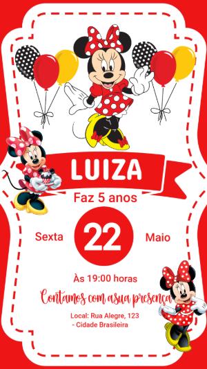 Convite de Aniversário Minnie Vermelha Editável