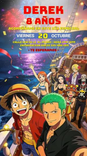 Video Invitación de Cumpleaños One Piece para Editar Online