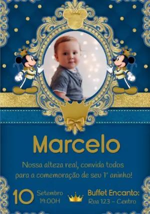 Convite Aniversário Mickey Realeza com Foto para Editar