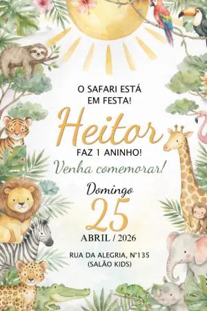 Convite de Aniversário Safari Animais Fofos Editável