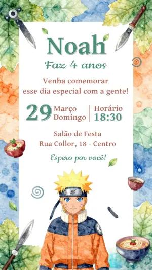 Convite de Aniversário Naruto Aquarela para Editar Online