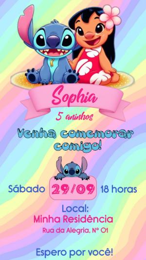 Convite de Aniversário Lilo e Stitch para Editar Online