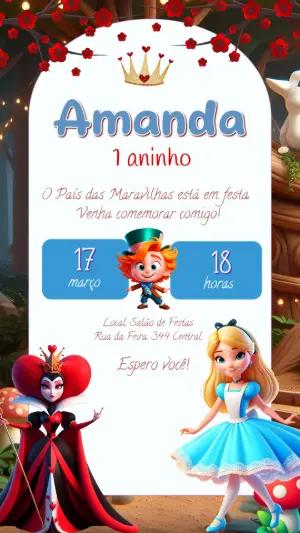Convite Aniversário Alice no País das Maravilhas para Editar